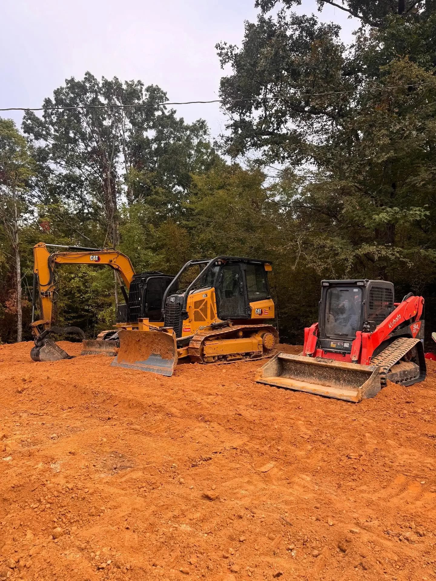 Duck River excavator, dozer and Kubota track loader on a freshly graded job site